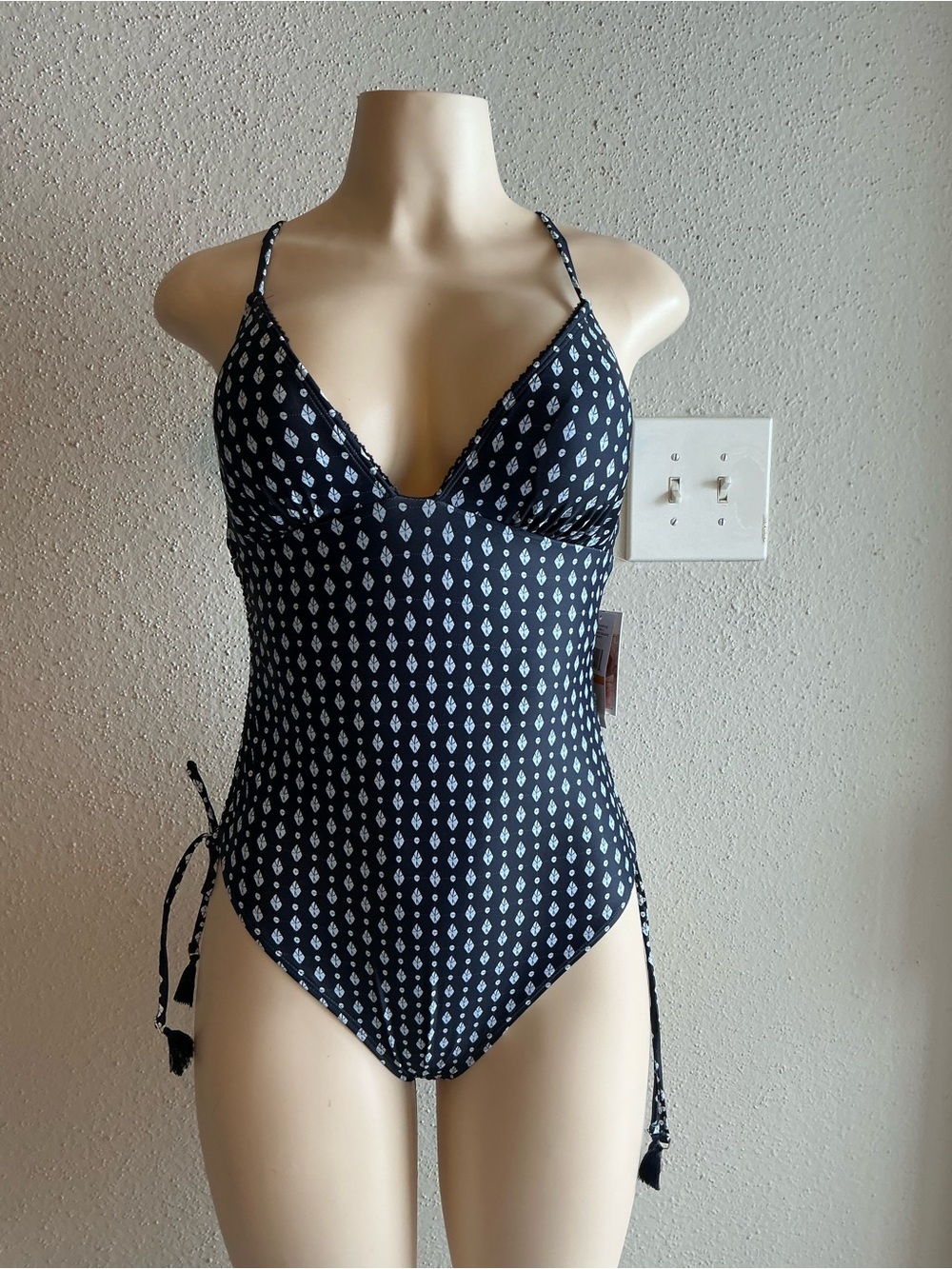 Jessica Simpson Black One-Piece Swimsuit with White Diamond Print